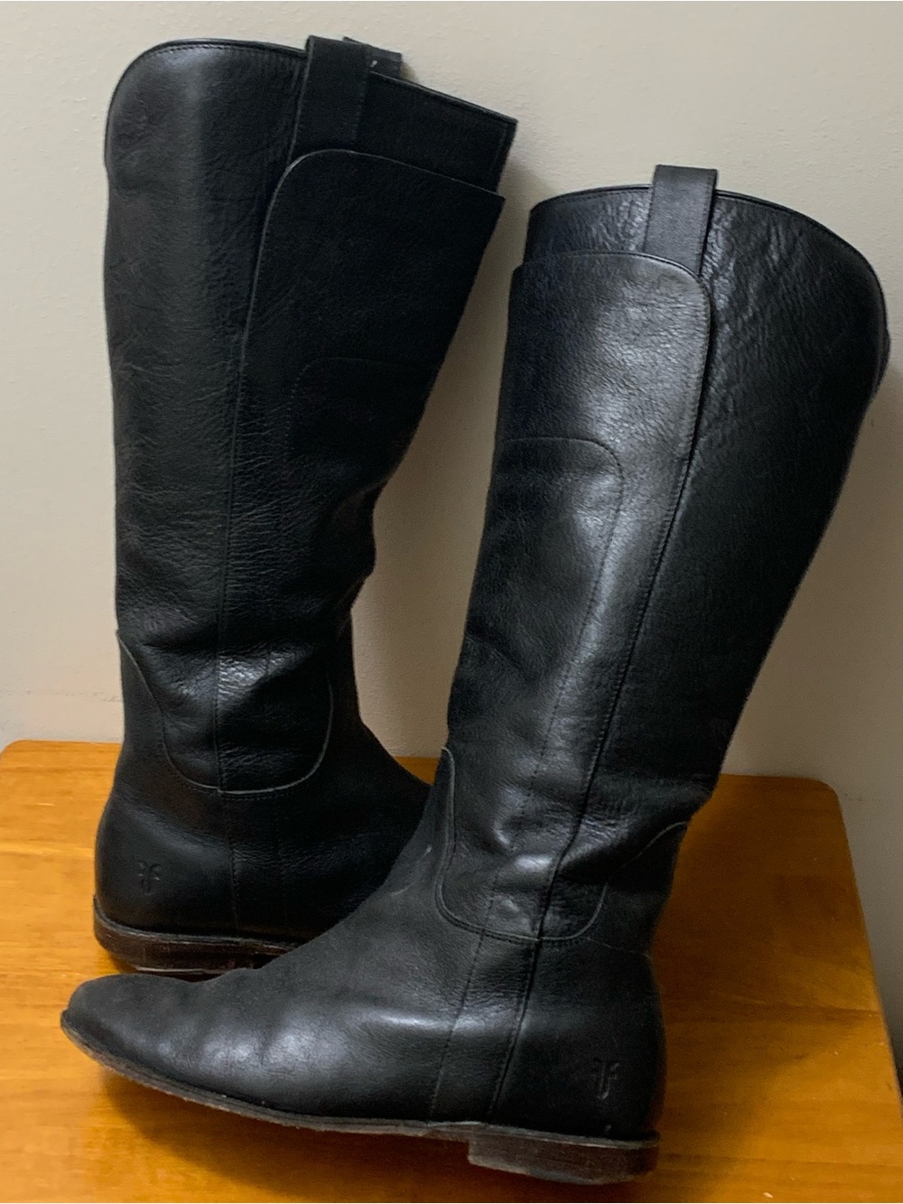 FRYE Women's Paige Tall Riding Black Leather Boot Size 9B Preowned